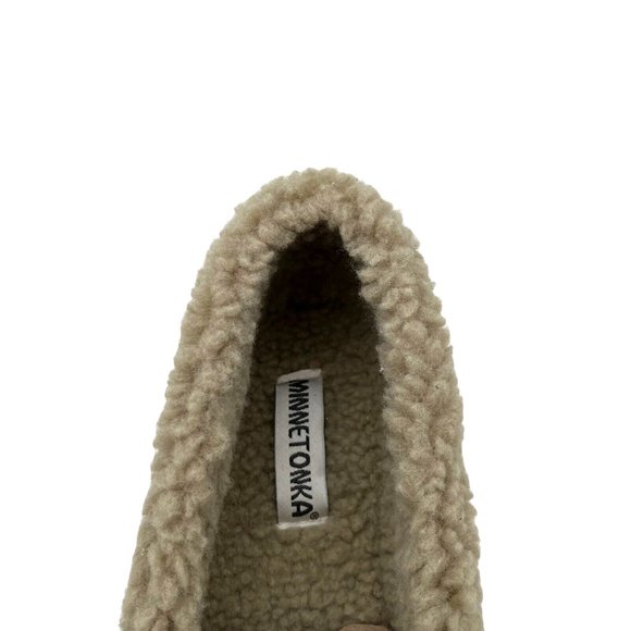 Minnetonka Mens Moccasin Slippers Size 10 Chocolate Suede Upper Faux Fur Lining - Picture 5 of 16